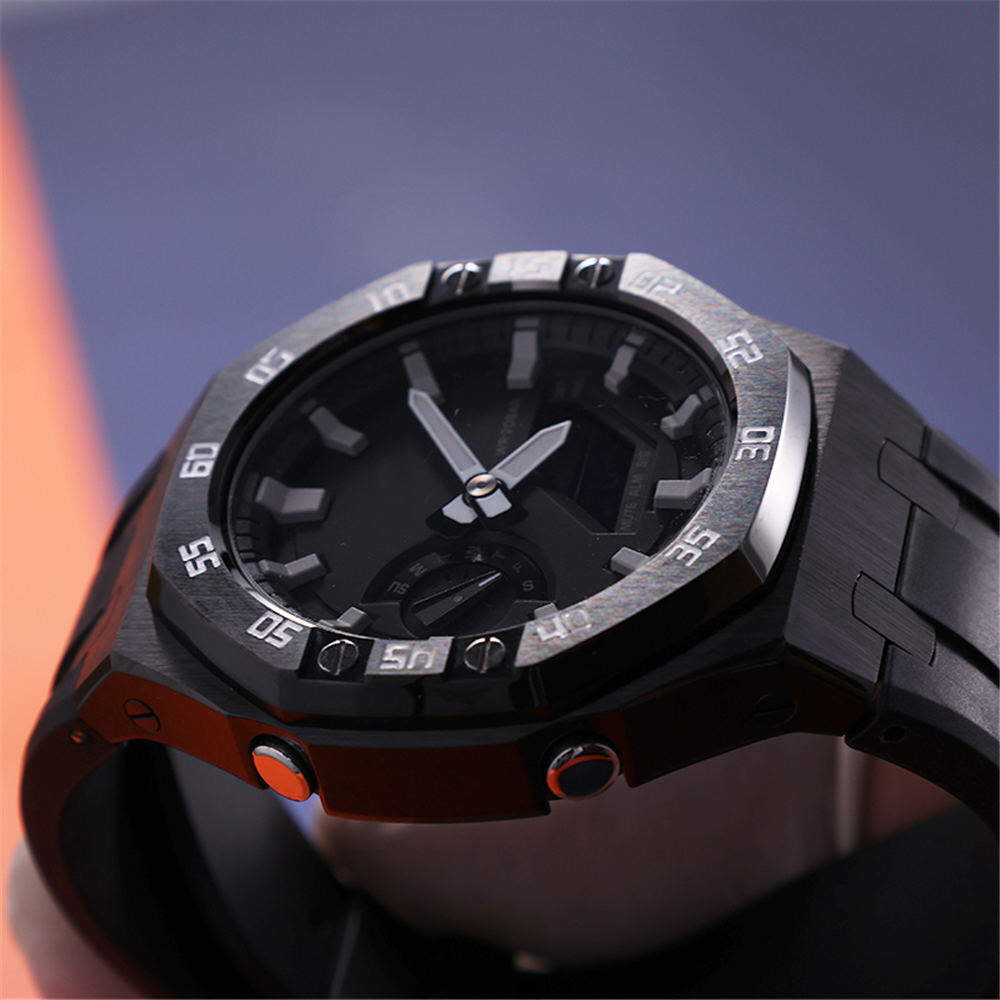 Premium Stainless Steel Case + Silicone Strap AP Mod Kit Set for G-Shock GA-2100