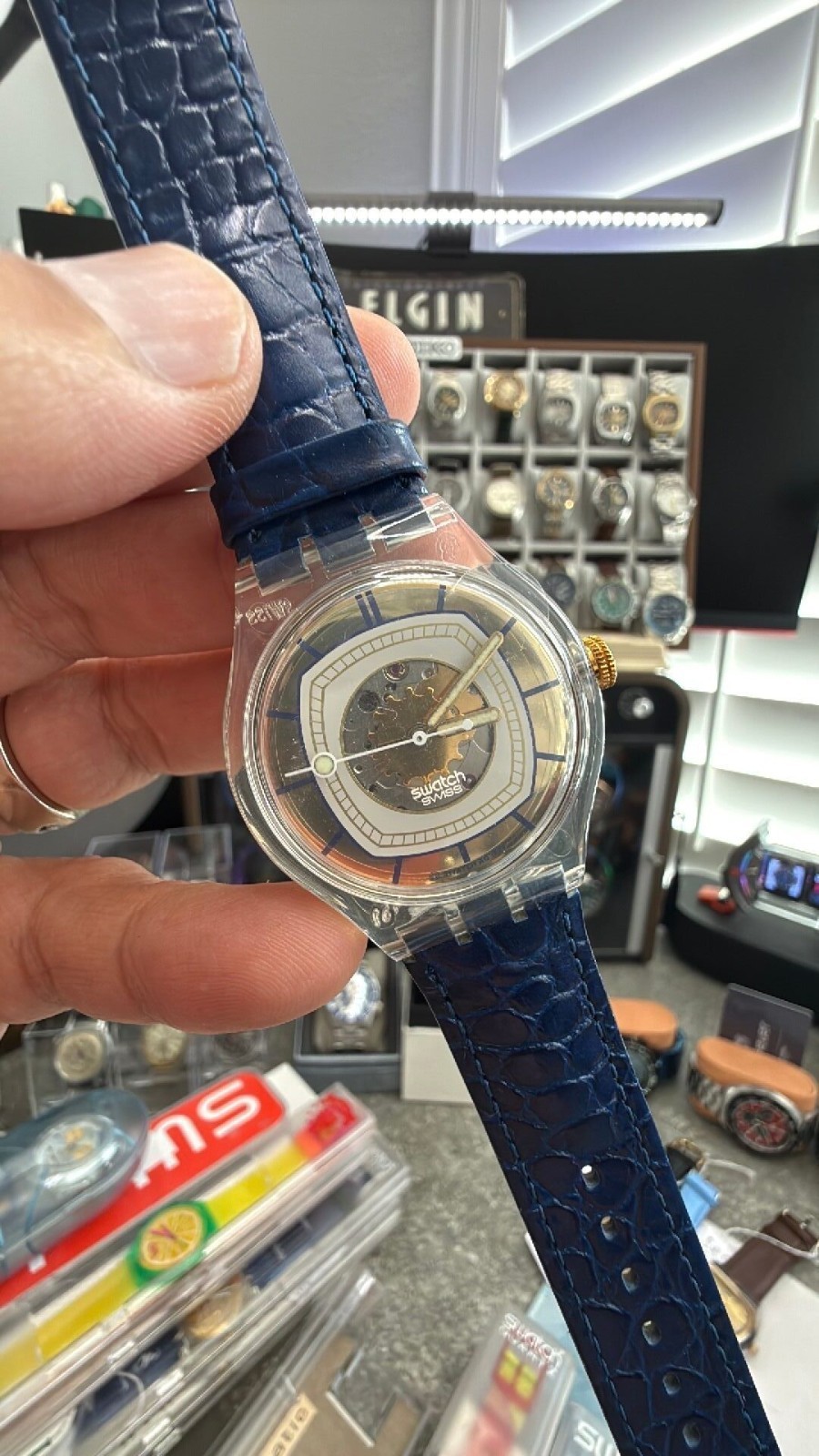 Swatch Automatic Hidden View SAK117 Skeleton 1995 Swiss Watch NOS Unworn Blue