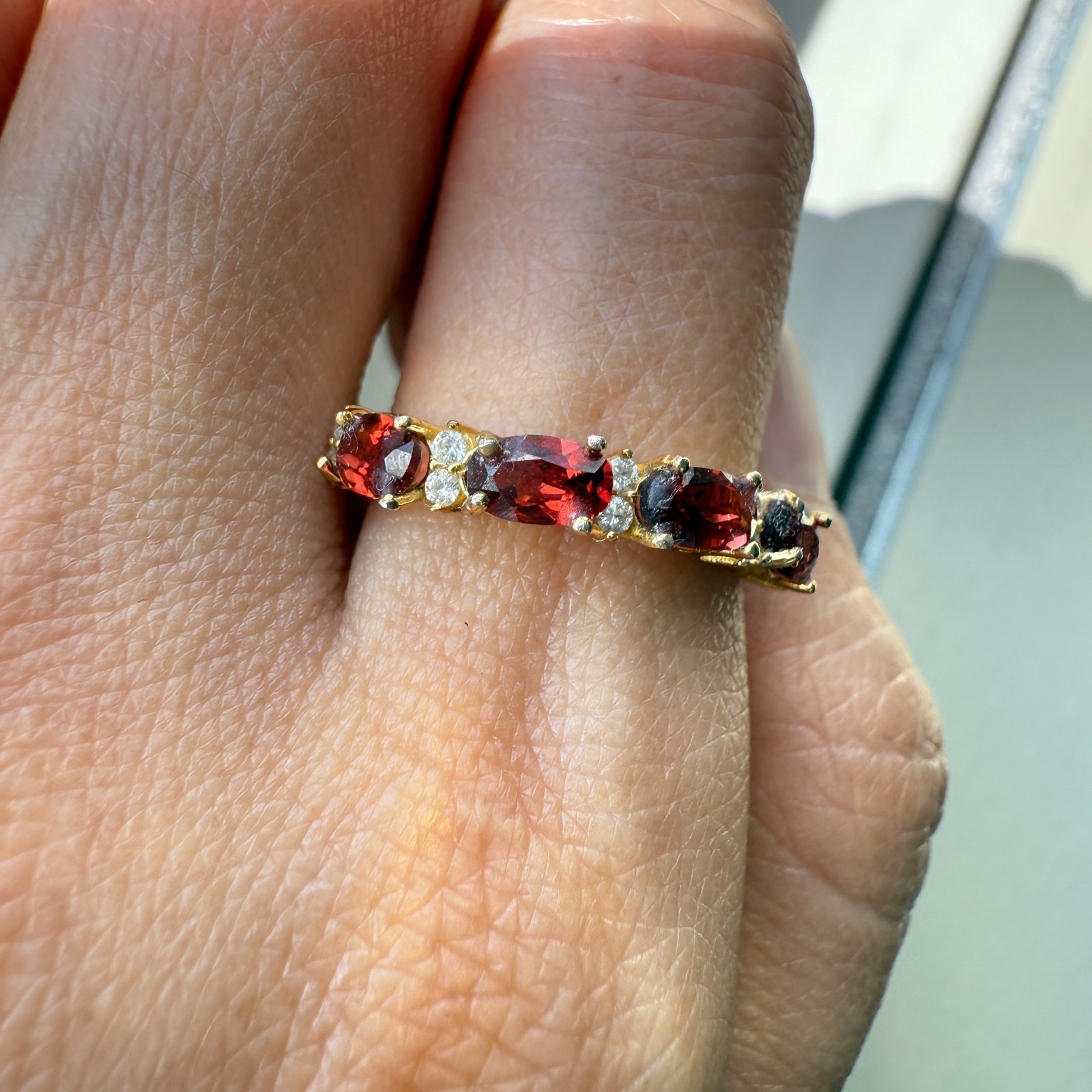 925 Sterling Silver Ring 5x3mm Natural Rhodolite Garnet Gemstone Zircon Beaded
