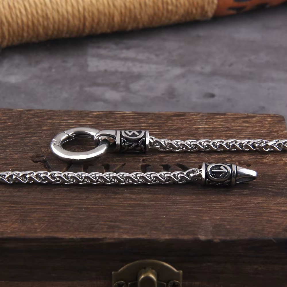 Nordic Viking Rune Necklace Stainless Steel Chain Open Round Clasp Pendant Norse
