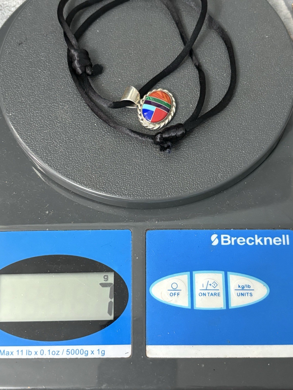 Vintage Sterling Silver AM Santa FE Pendant Necklace Southwestern Multi Stone 7g