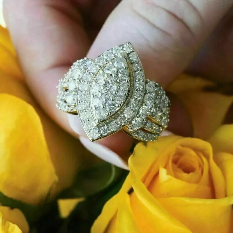 2.50Ct Lab Created Diamond Women’s Cluster Wedding Ring 14K Yellow Gold Finish