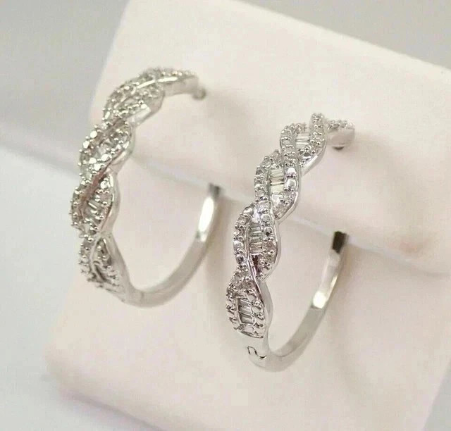 Sparkle Engagement Hoop Earrings Round Cut Simulated Diamond 925 Starling Silver