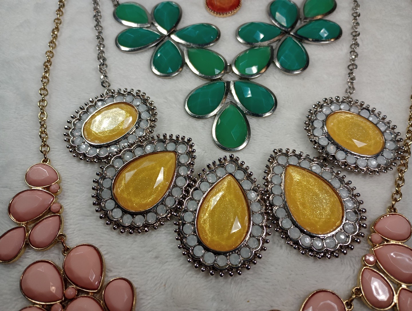 4 Statement bib Necklaces Lot Pink Green Orange Yellow Chunky Fashion Jewelry