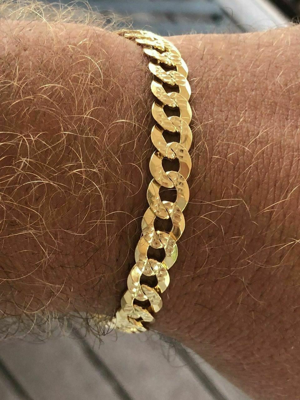 Mens Miami Cuban Bracelet Diamond Cut 14k Gold Plated Solid 925 Silver 8mm Italy