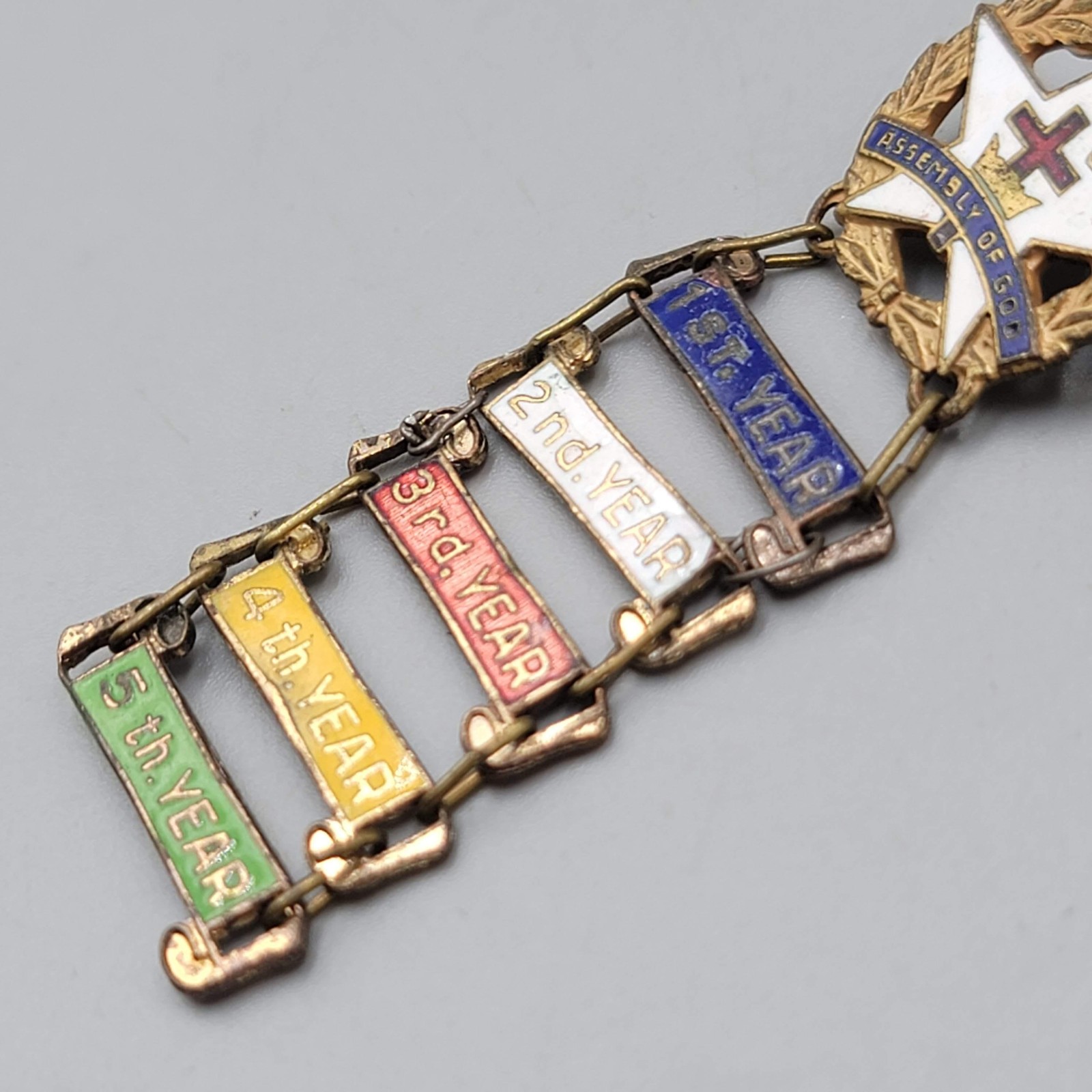 Vintage Assembly Of God 5 Years Enamel Dangle Pin Badge 5