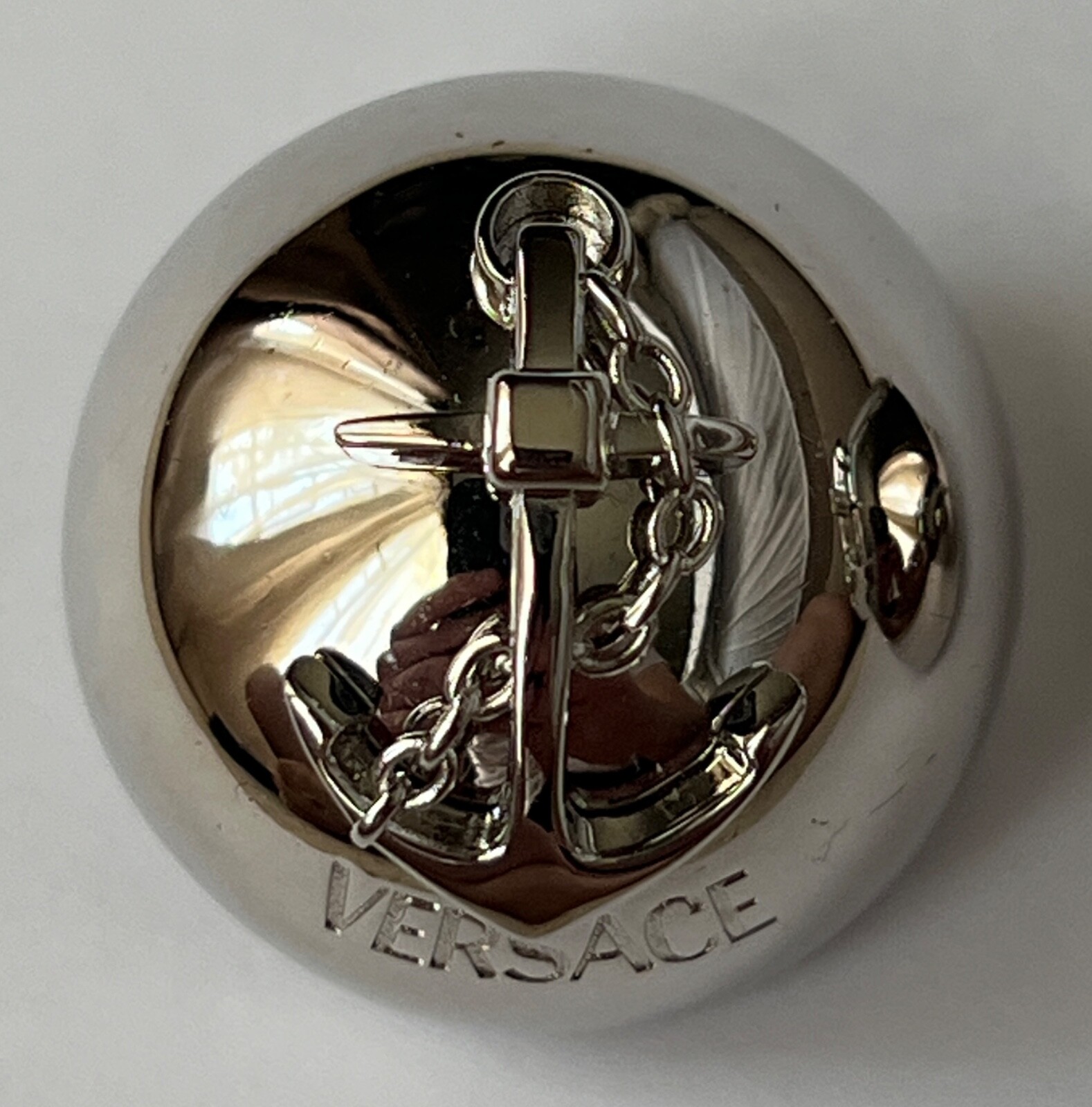 NIB Versace Nautical Anchor Logo Large Silver Sphere Round Ball Earrings $975