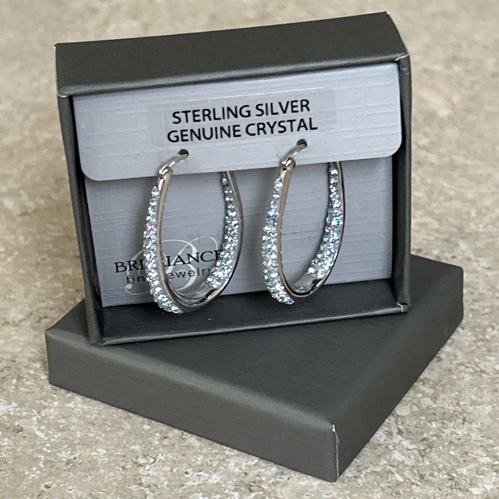 Brilliance Fine Jewelry 925 Sterling Silver Crystal Hoop Earrings NEW IN BOX NIB
