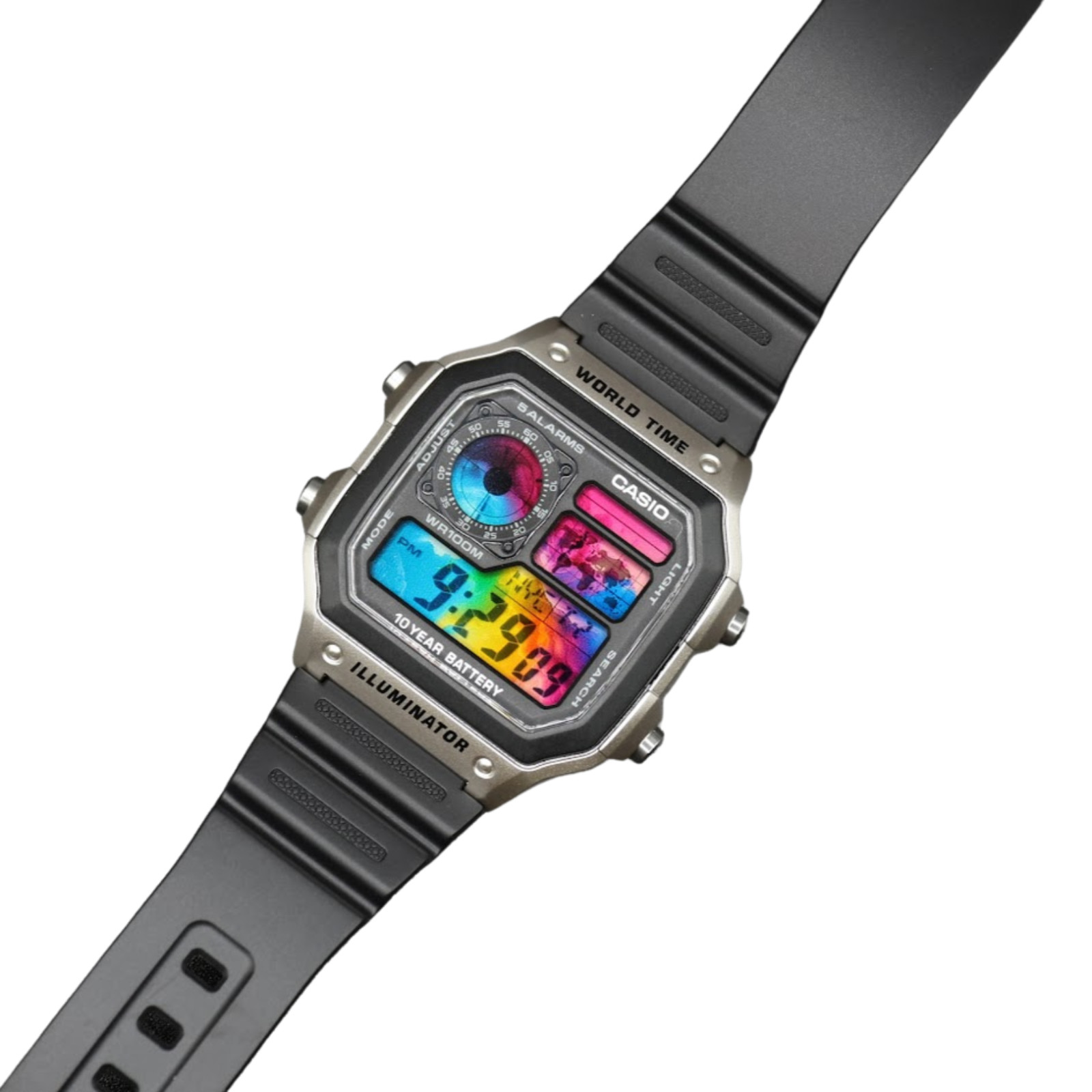 CASIO AE-1200WHD Royale World Time Watch Mod Rainbow Splash Display