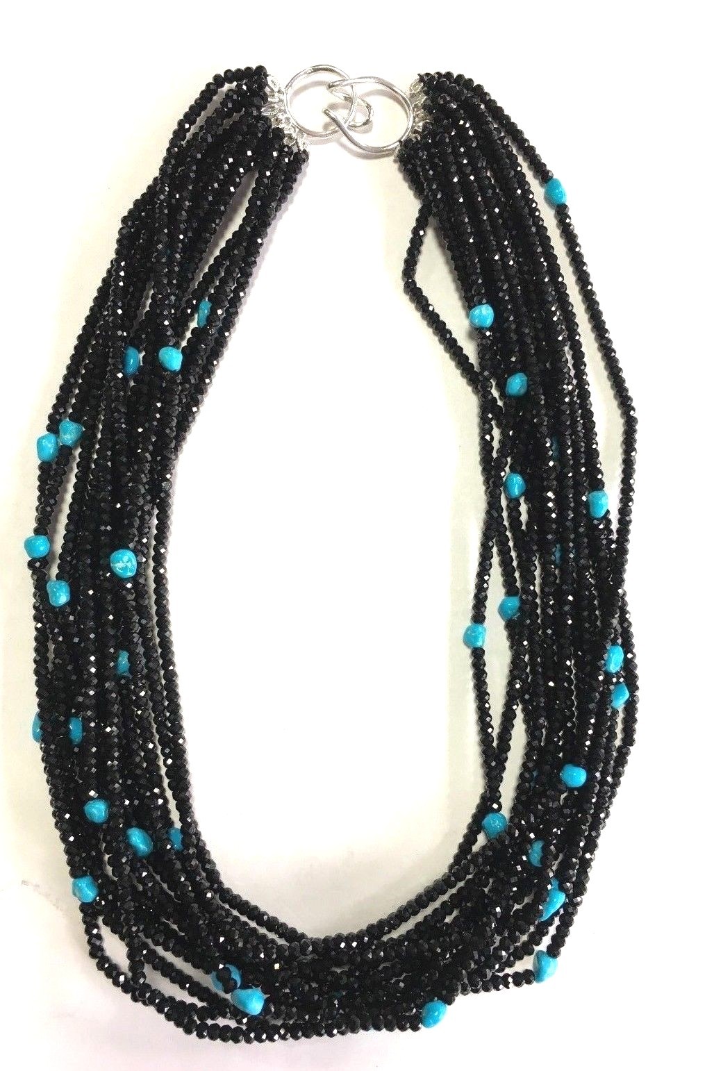 14 stands Faceted Black Spinel Turquoise necklace,Black Spinel Beads,Turquoise