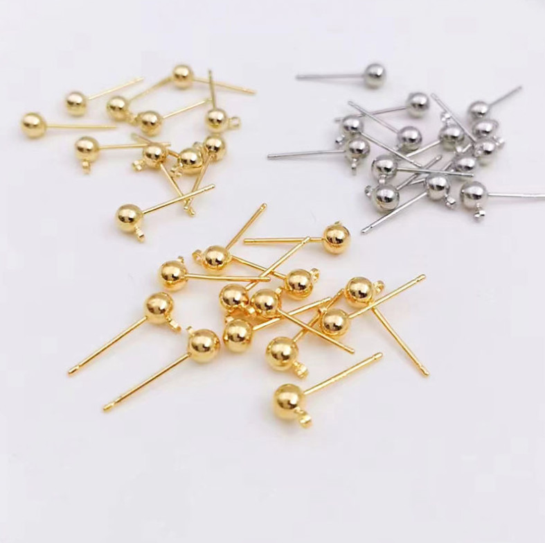 5Pairs Gold filled Earring Post Pin Ball Closed Ring Ear Stud Finding DIY S11