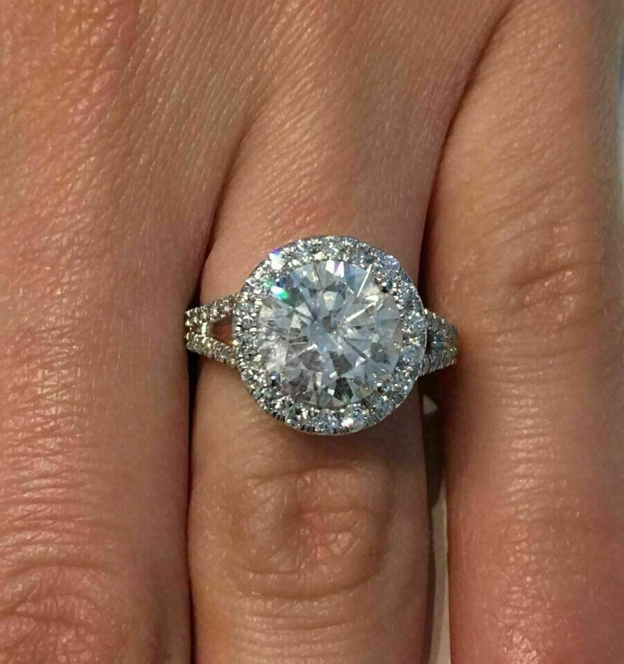 4Ct Lab Created Diamond Halo Engagement Gift Ring 14K White Gold Finish