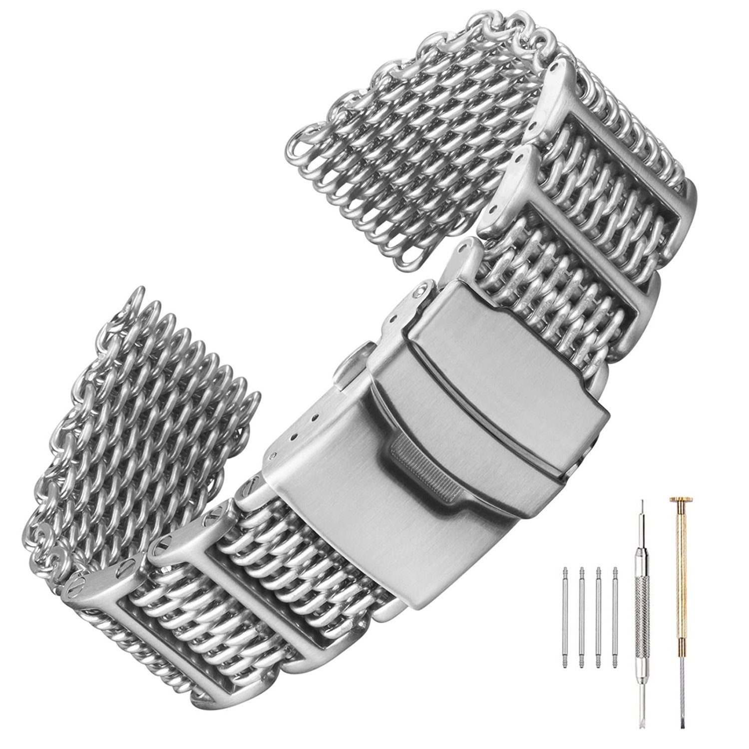 20 22 24mm H-Link Shark Stainless Steel Mesh Watch Band Heavy Watch Strap