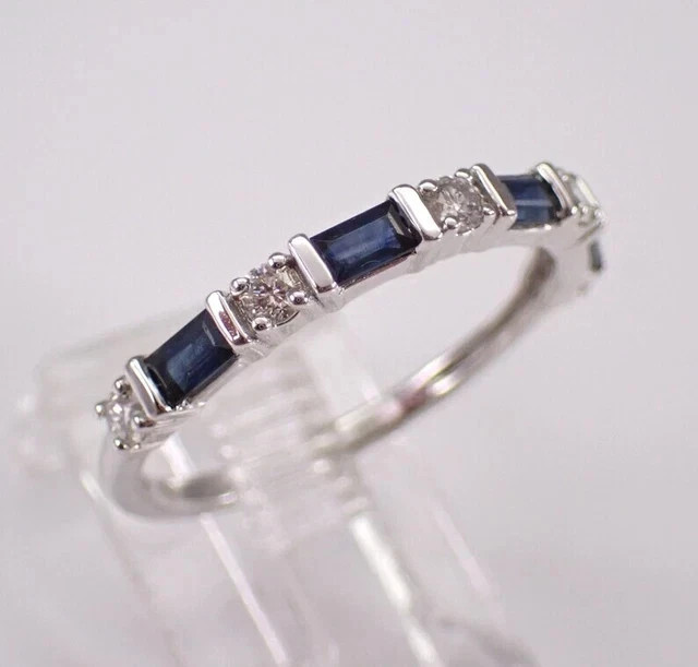 14K White Gold Plated 2Ct Baguette Cut Lab-Created Sapphire Wedding Band Ring