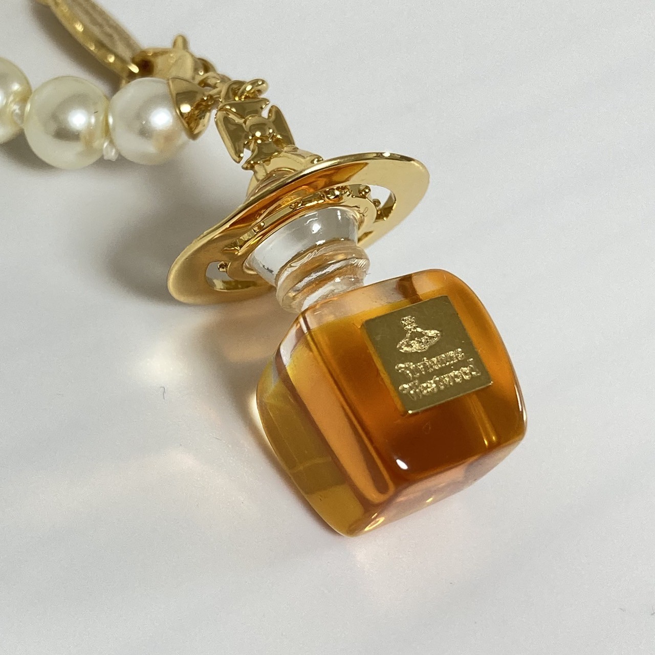 Vivienne Westwood Necklace Pearl Perfume Bottle Choker Gold Orange NO BOX