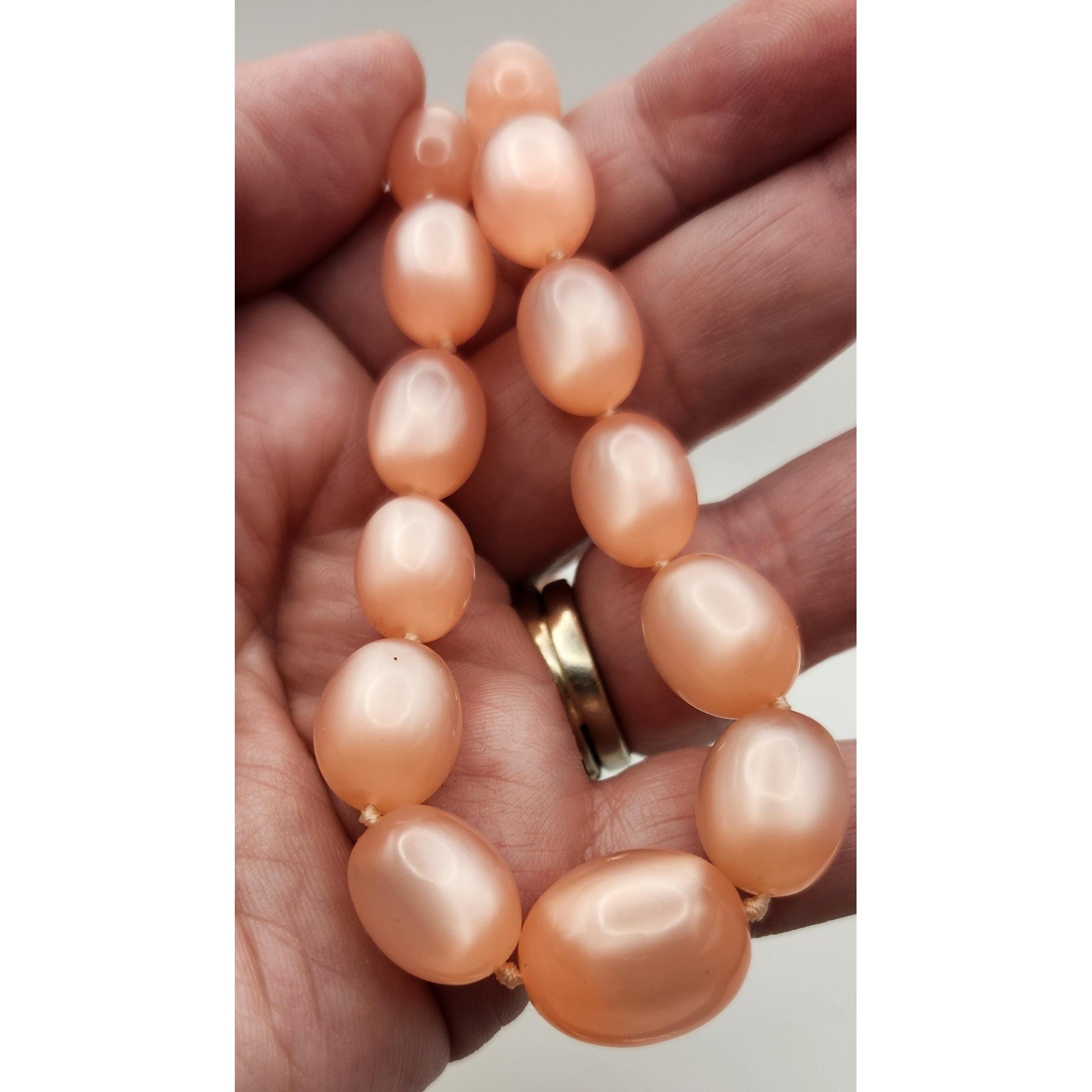 Vintage Pink Moonglow Graduated Lucite Necklace, Sterling Silver Clasp
