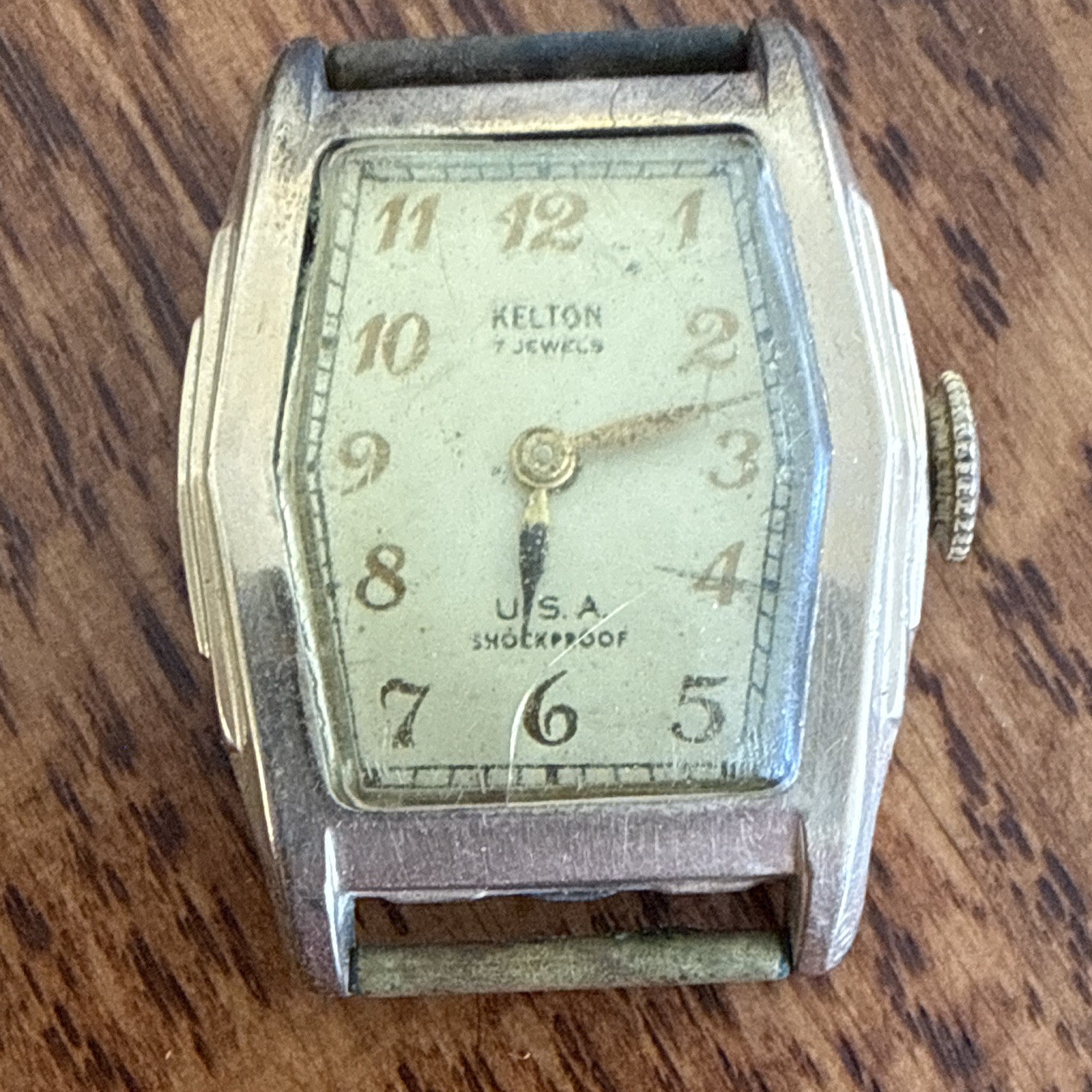 Kelton Vintage 1940s 7 Jewels Manual Wind Rectangle Watch Green Leather Strap