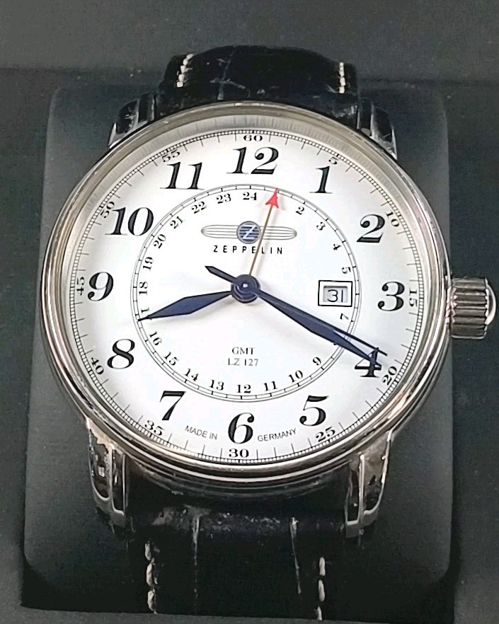 Zeppelin GRAF 42mm GMT White Dial SS Case German Quartz Men’s Watch LZ127