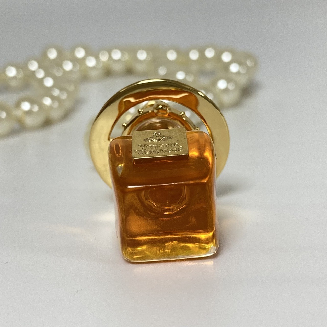 Vivienne Westwood Necklace Pearl Perfume Bottle Choker Gold Orange NO BOX