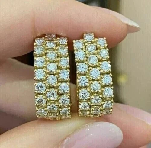 Women’s Huggie Hoop Earrings Round Cut Simulated Diamond 925 Starling Silver