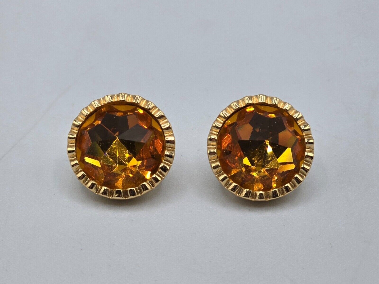 Christian Dior Earrings Faux Citrine Faceted Round Studs Inverted Stones