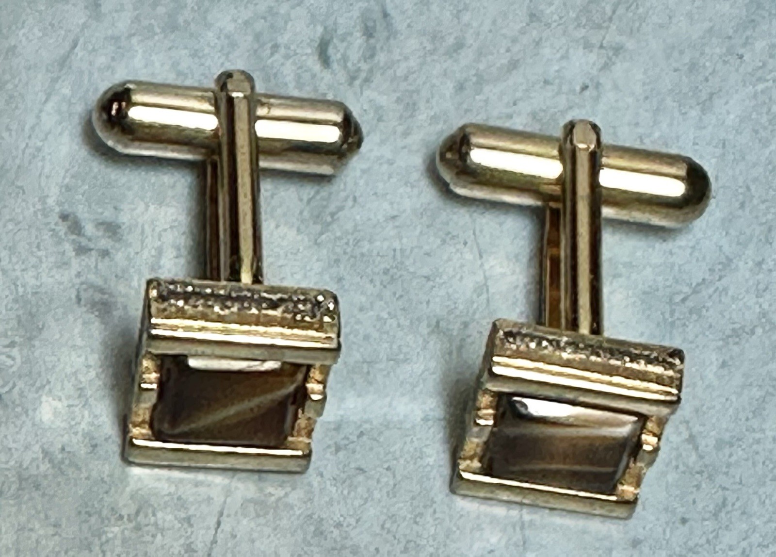 Vintage Faux Cat Eye Cabochon Gold Tone Cuff Links, Signed Swank