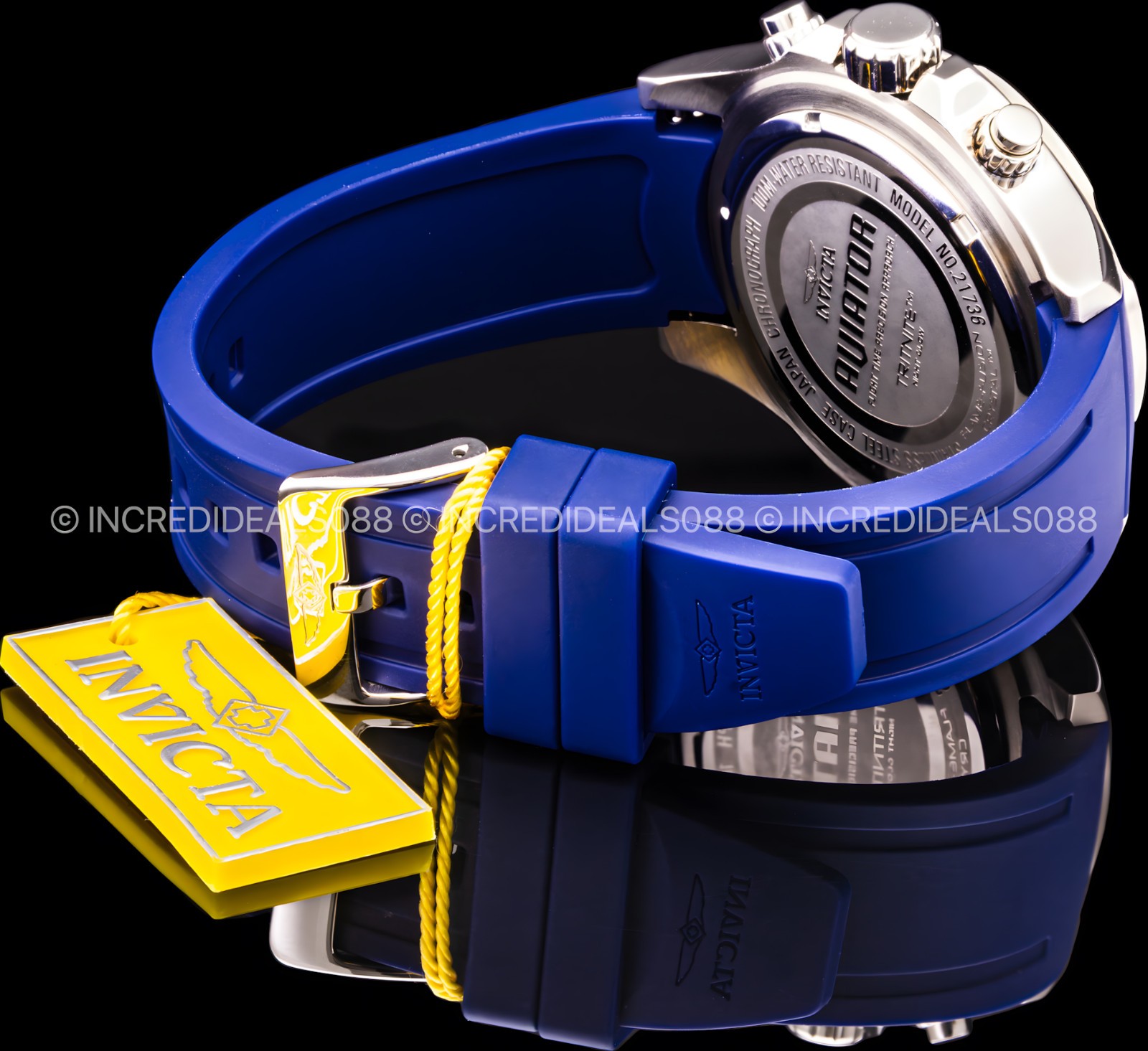 Invicta Mens AVIATOR Multi Function Blue Glass Fiber Dial Blue Strap SS Watch
