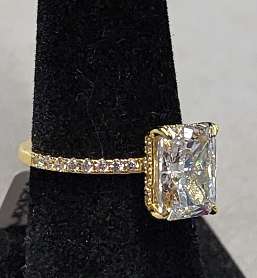 Maxine 18K Gold Plated Elegant Radiant Cut Ring sz 7 Sterling Silver