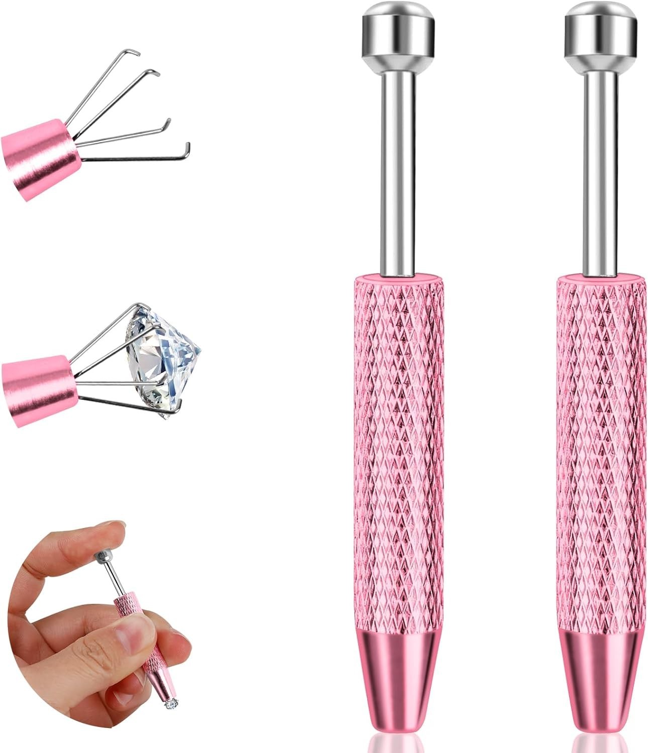Compact 2 Pcs Jewelry Changing Tools – Pink Stainless Steel with Anti-Slip Grip