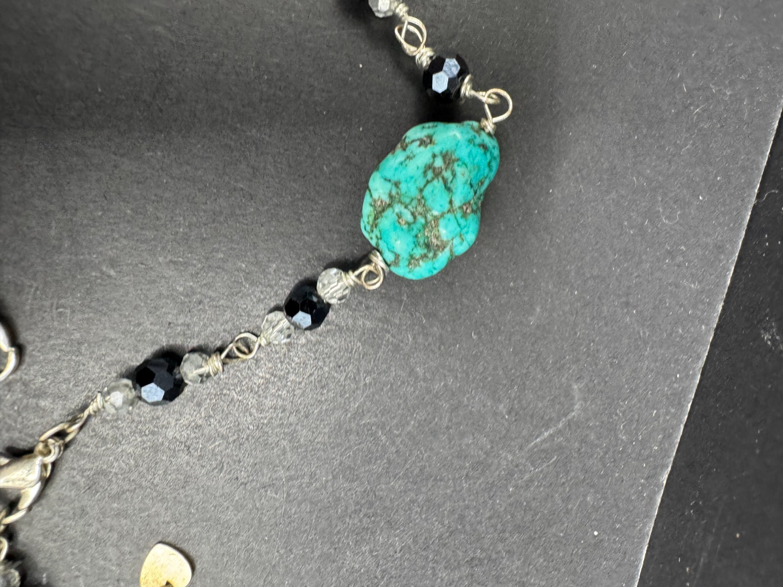 Vtg Handmade Turquoise Nugget & Crystal Necklace & Bracelet Jewelry Set
