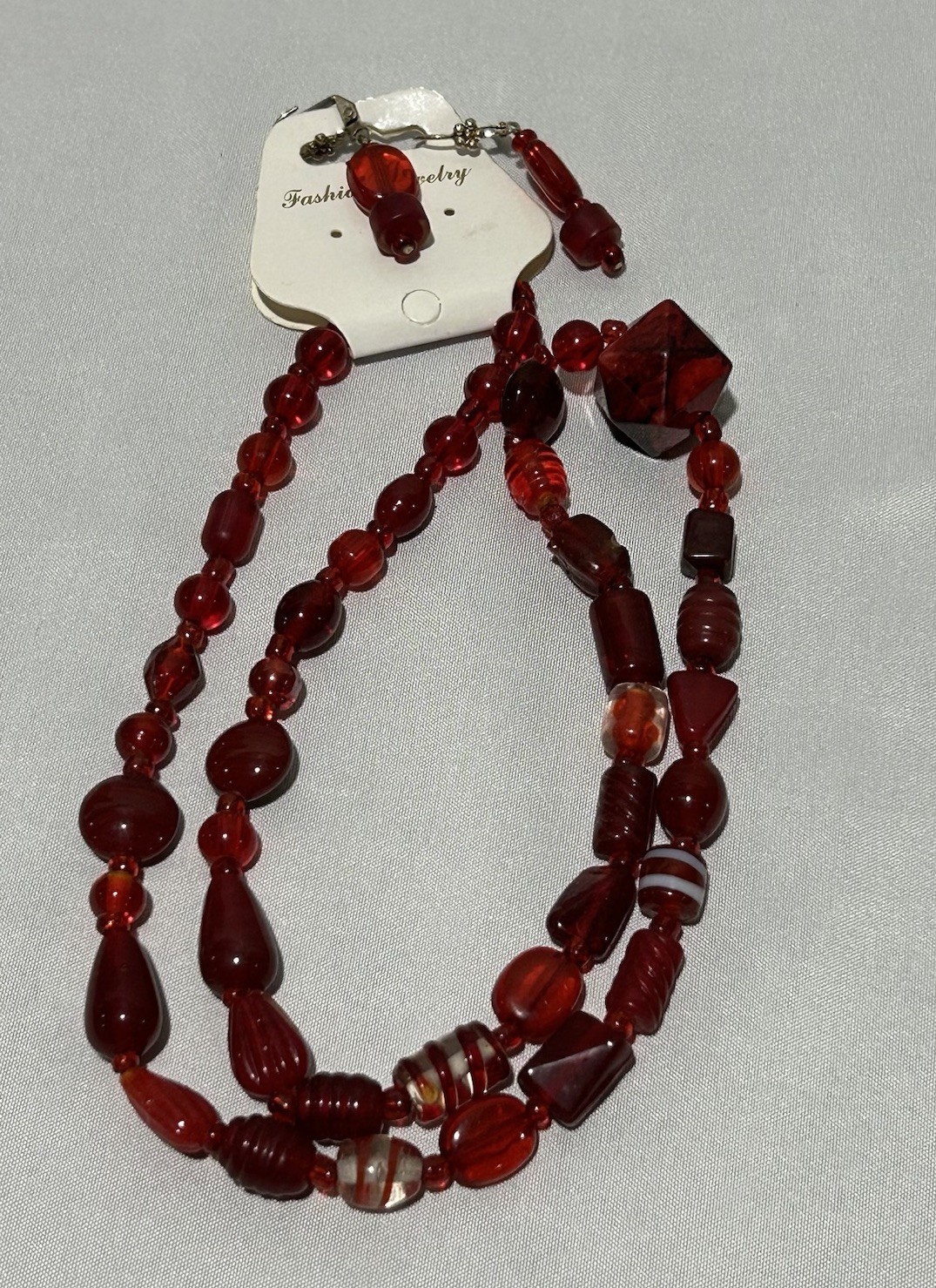 Red Burgundy Statement beaded Necklace Earrings Set Chuncky Bold Fashion Jewelry