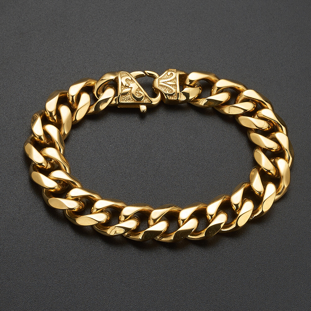15mm Silver Gold Black Stainless Steel Curb Cuban Link Chain Bracelet for Men