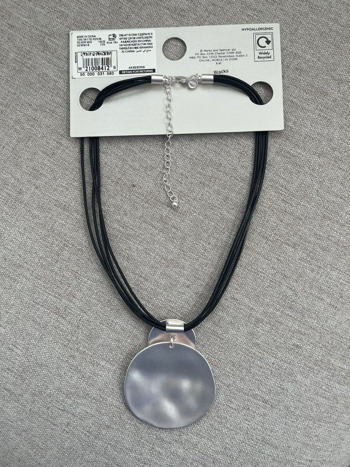 M&S Silver and Black Necklace BNWT Costume Jewellery Statement