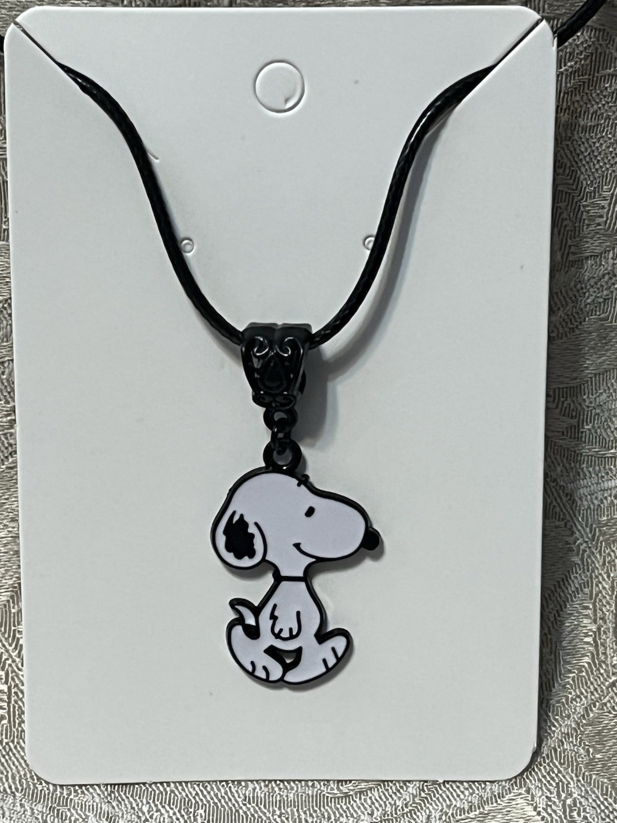 Snoopy Adorable Black Enamel PU Leather Pendant Trendy Bohemian Necklace 18”