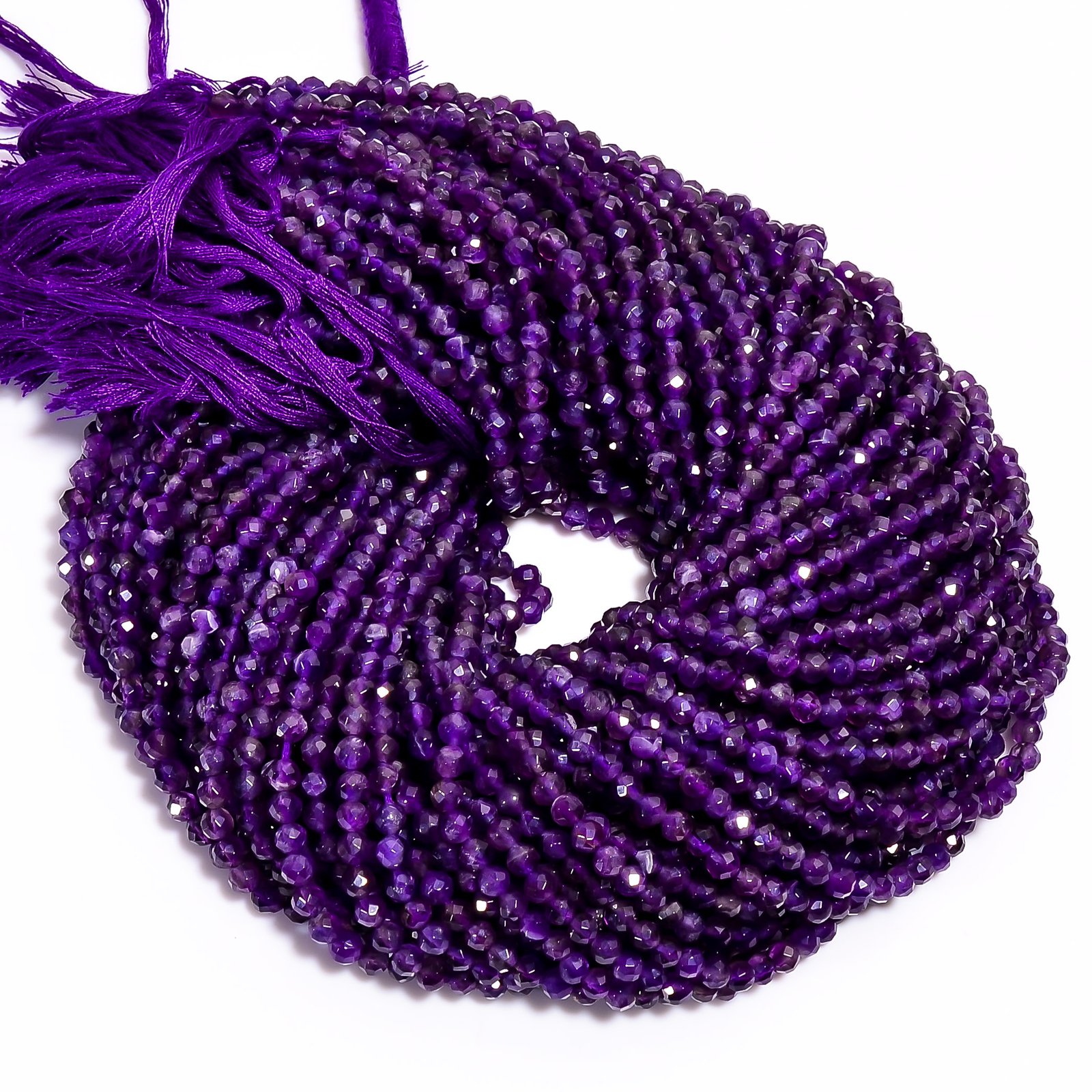 Natural African Amethyst Gemstone Round Faceted Beads 4X4 mm Strand 12.5″ EB-669