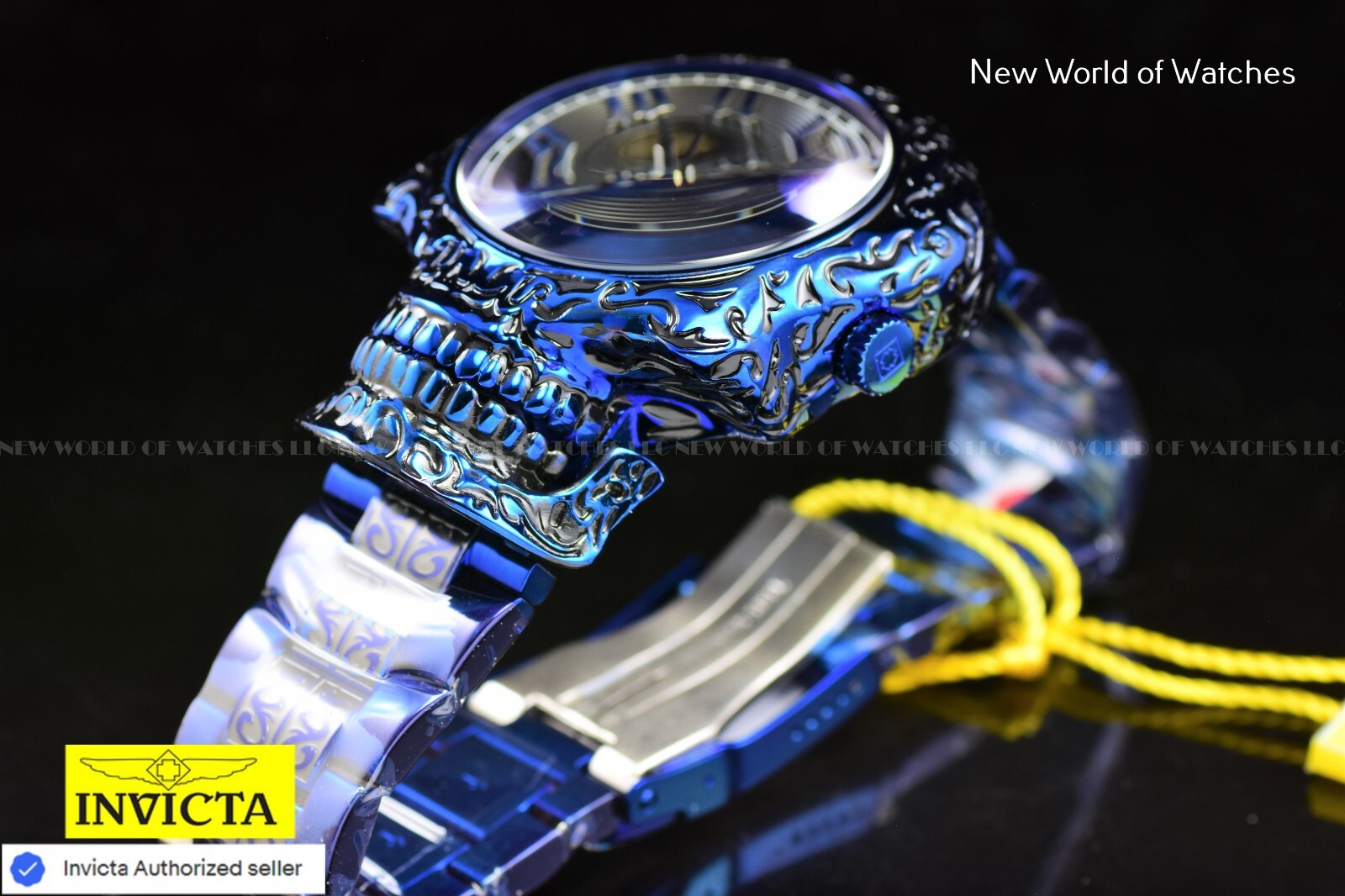 Invicta Artist Skull Automatic Skeletonized Stainless Steel Blue Men Watch 33968