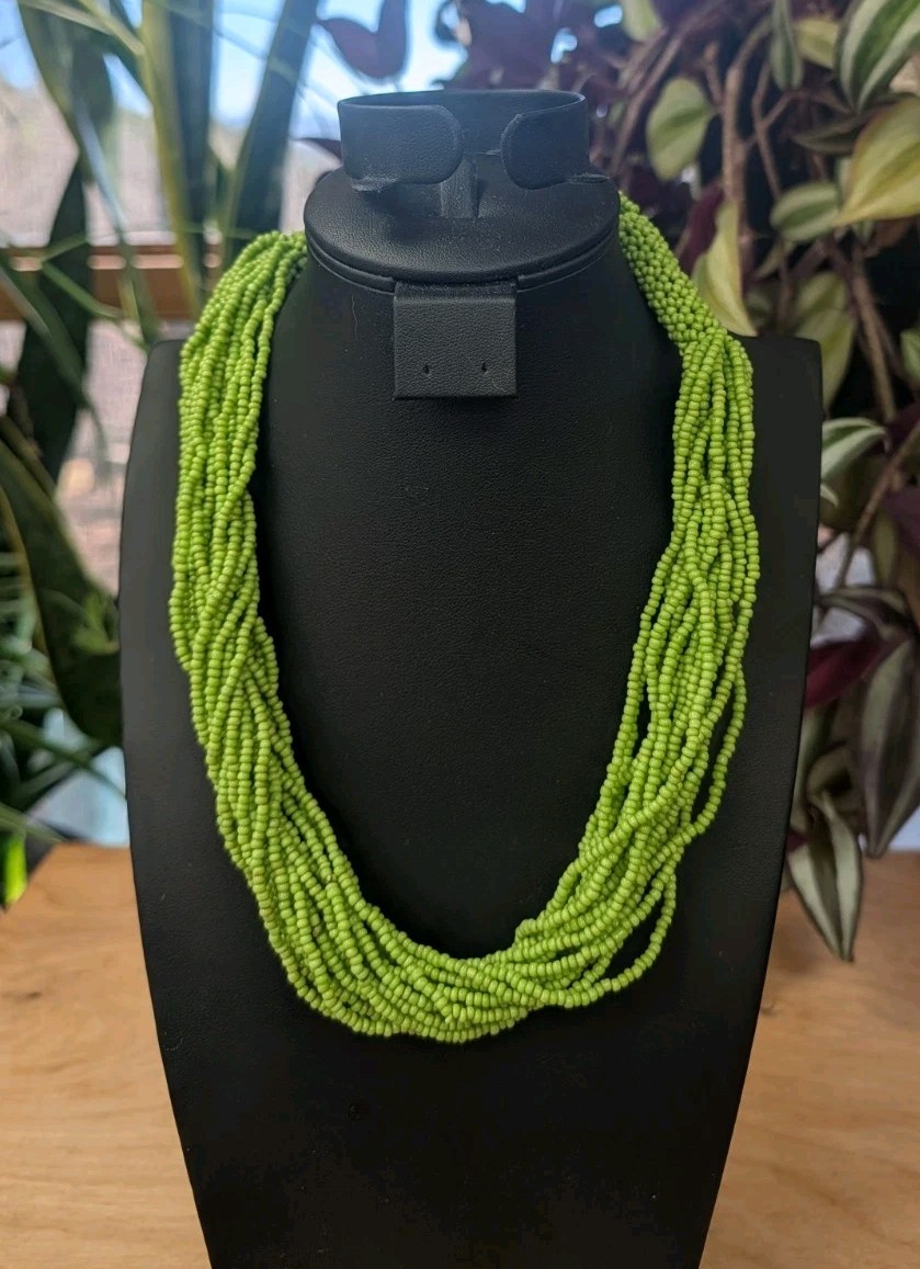 Seed Beads Women’s Necklace Lime Green Multiple strands 21″ Length