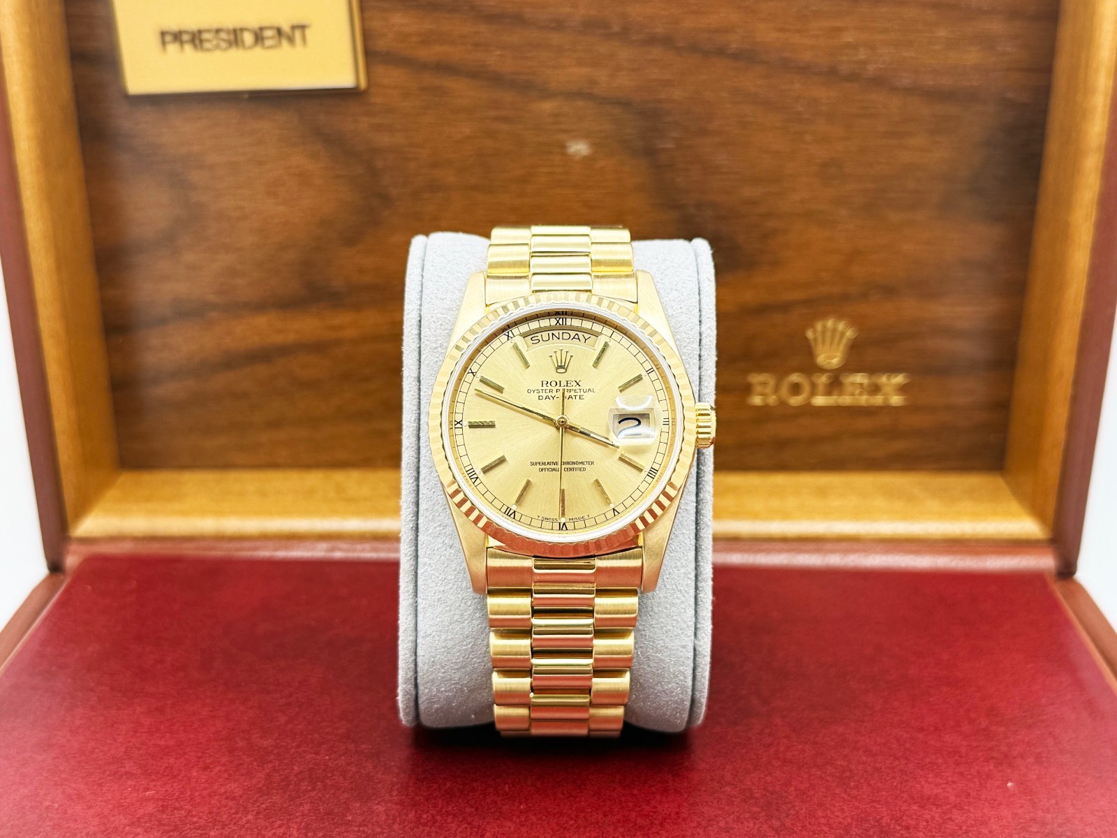 Rolex Day Date President 18038 36mm Champagne Dial 18K Yellow Gold Box Booklets