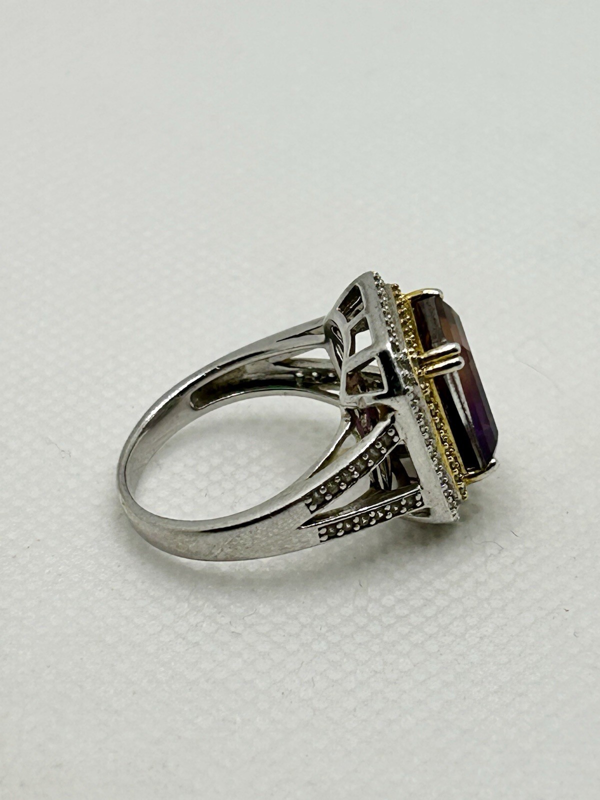 BBJ Bangkok Ratnataj Modern Vintage Style Ametrine Gemstone CZ BBJ 925 Ring Sz 8