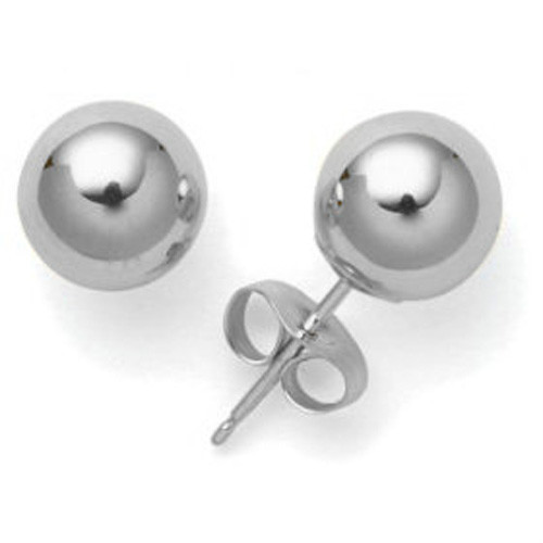 3mm 4mm 5mm 6mm 7mm 8mm 14k WHITE GOLD ROUND GOLD BALL STUD EARRINGS PUSH BACK