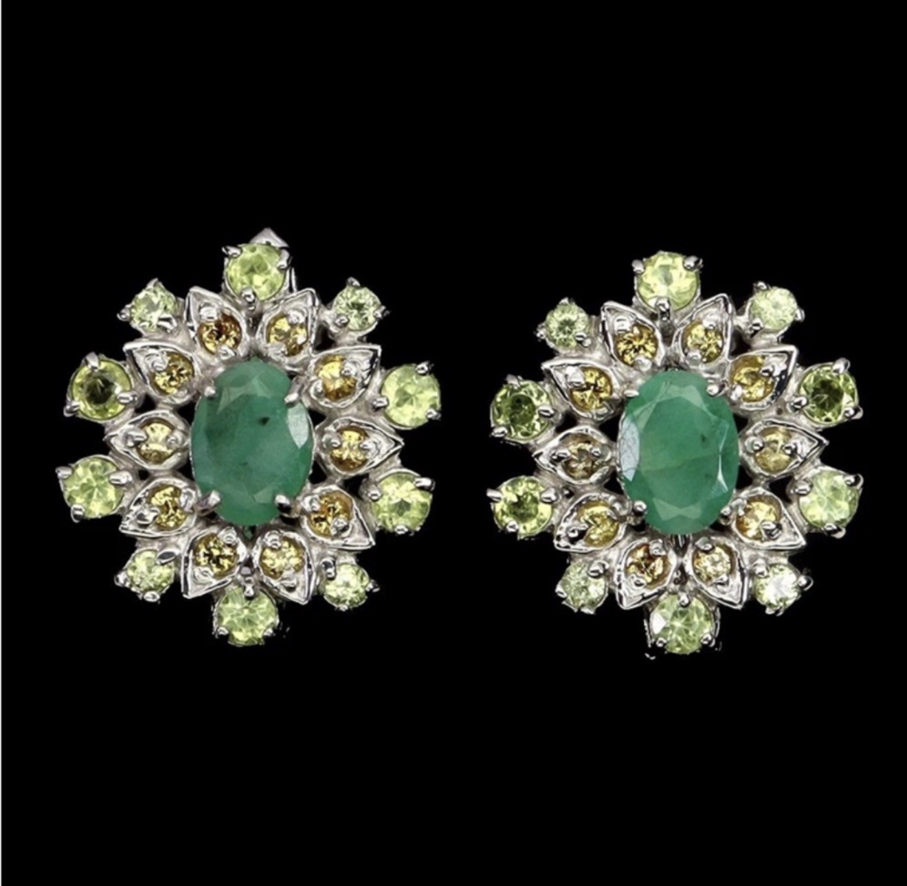 Breathtaking Natural Emerald, Peridot & Sapphire Earrings 925 Sterling Silver