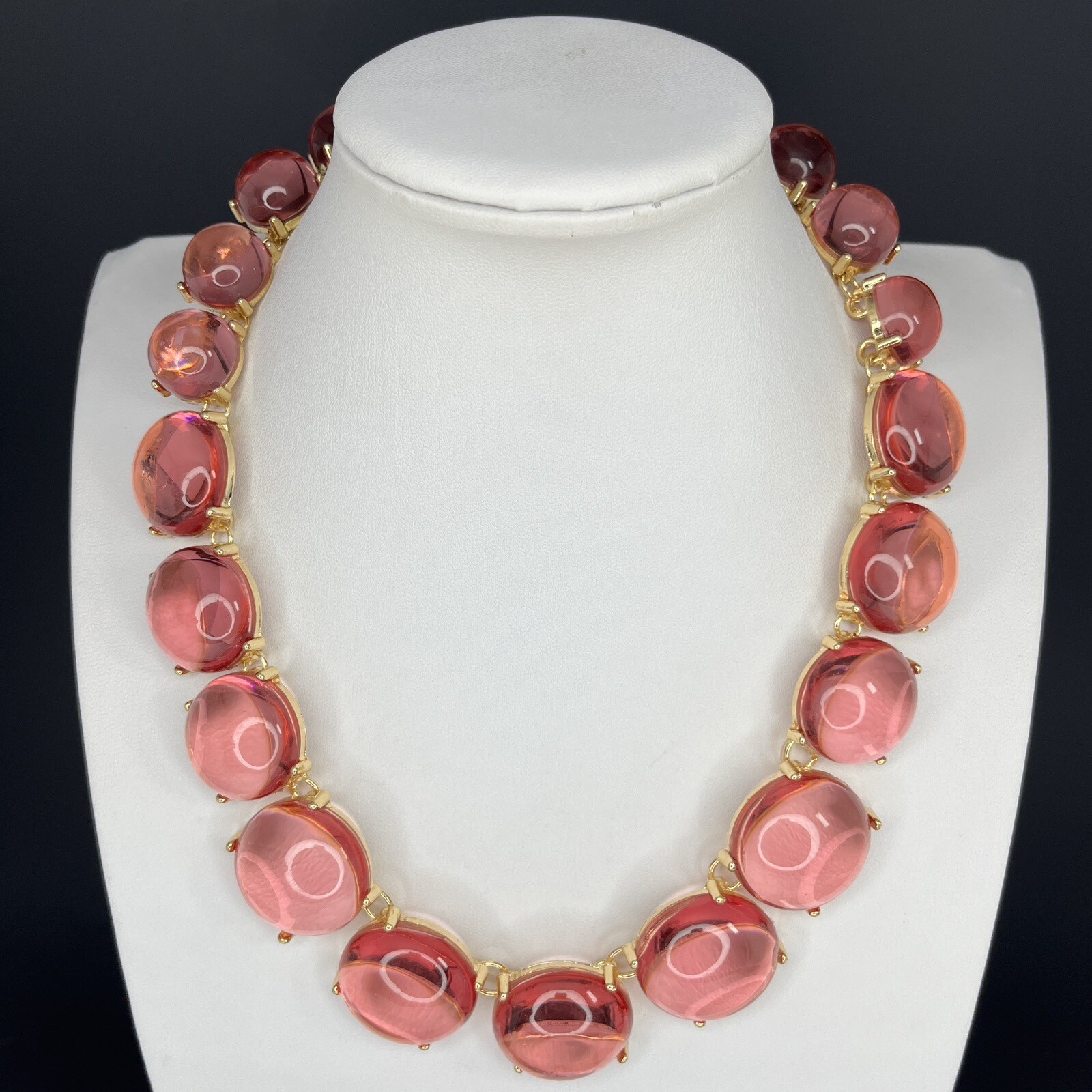 Pools of Light Style Necklace Riviere Choker Pink Cabochon Gold Tone Statement