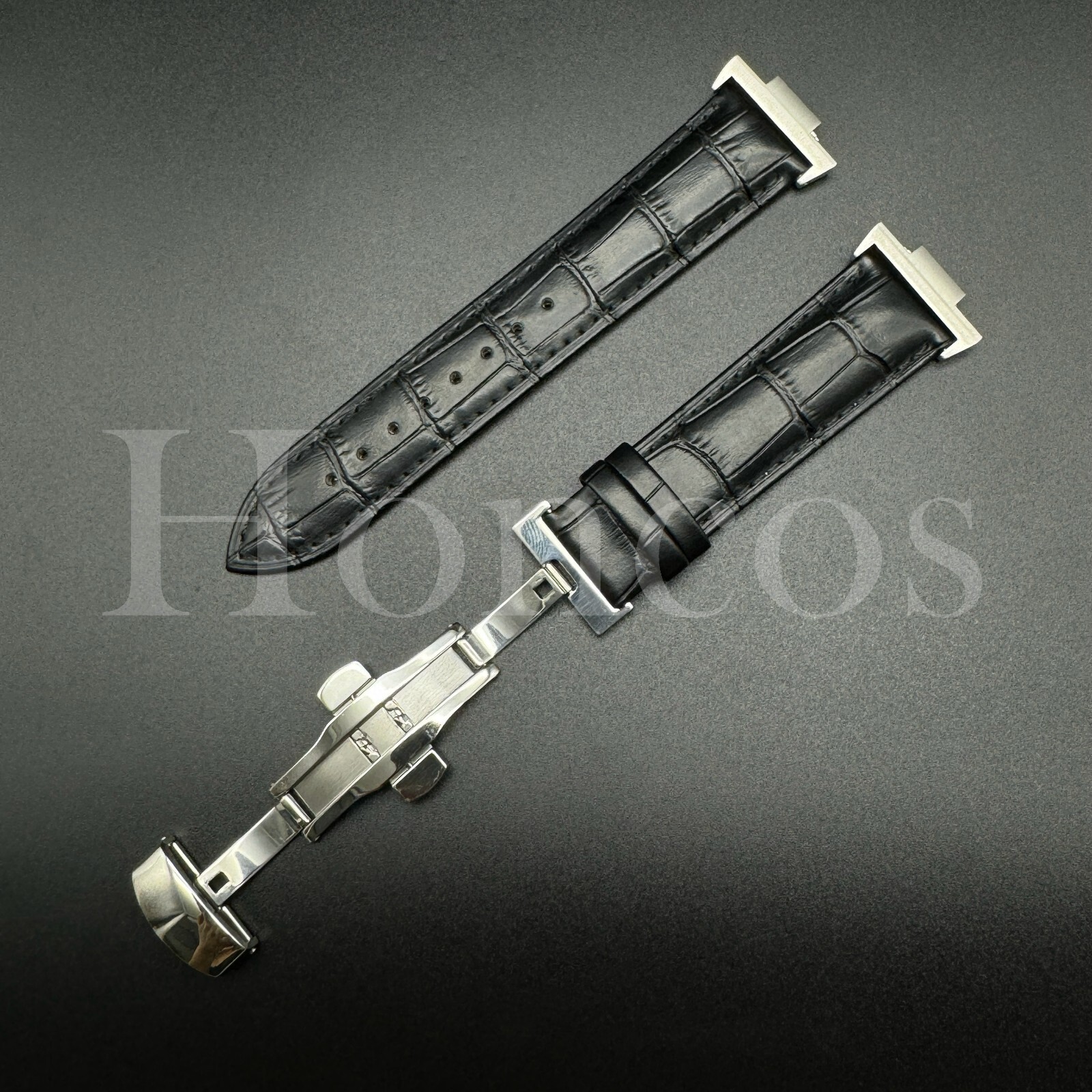 Black Genuine Leather Alligator Watch Strap Fits for Tissot PRX Clasp + Adapter