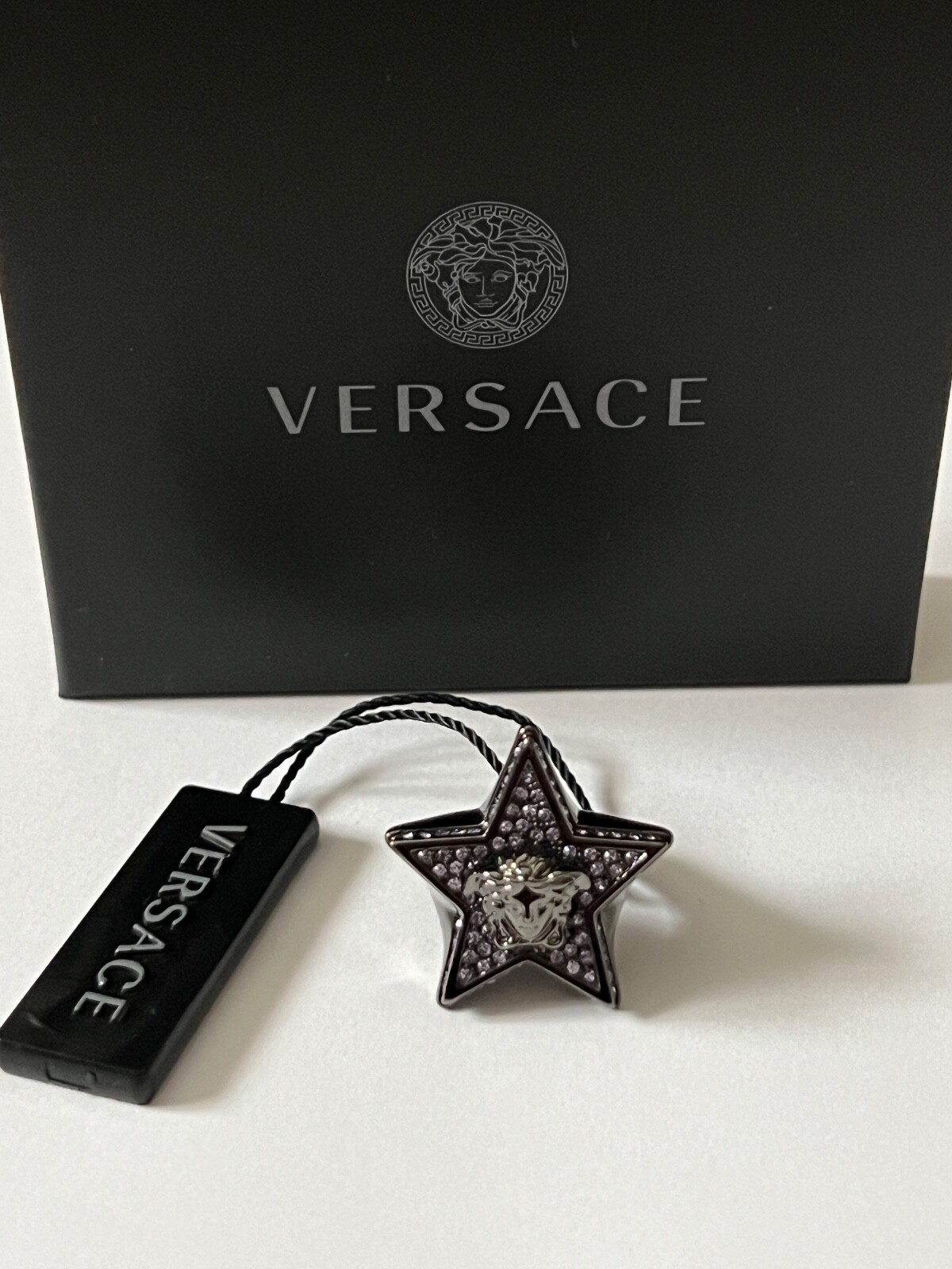 NIB Versace Medusa Logo Star Galaxy Purple Crystal Ruthenium Ring 15 US 7 $695