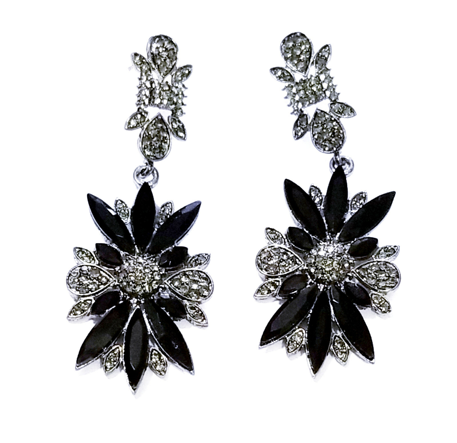 Rhinestone Chandelier Drop Earrings Steampunk Prom Pageant Jewelry 2.8 in Black