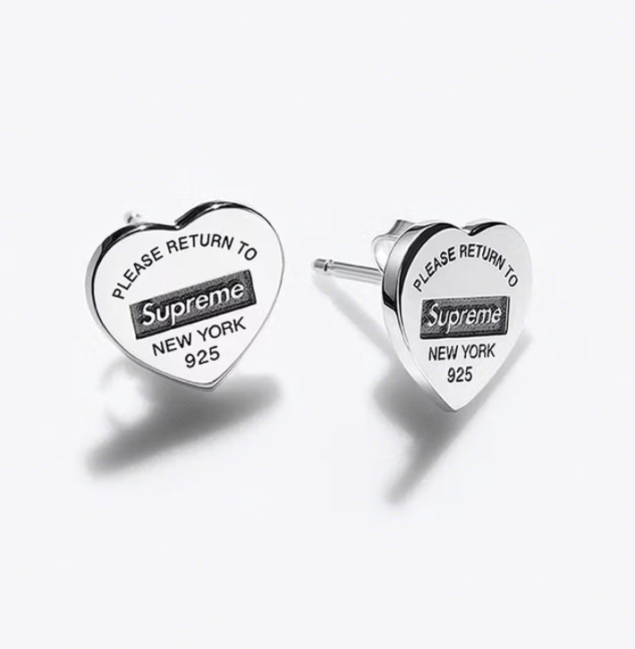 SUPREME NY X TIFFANY & CO. HEART TAG STERLING SILVER SINGLE STUD EARRING 2021