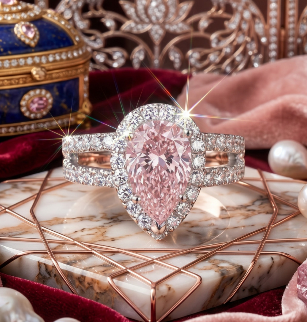 4.60 Ct Certified Pear Shape Pink Natural Diamond Ring VVS1 White Gold Finish