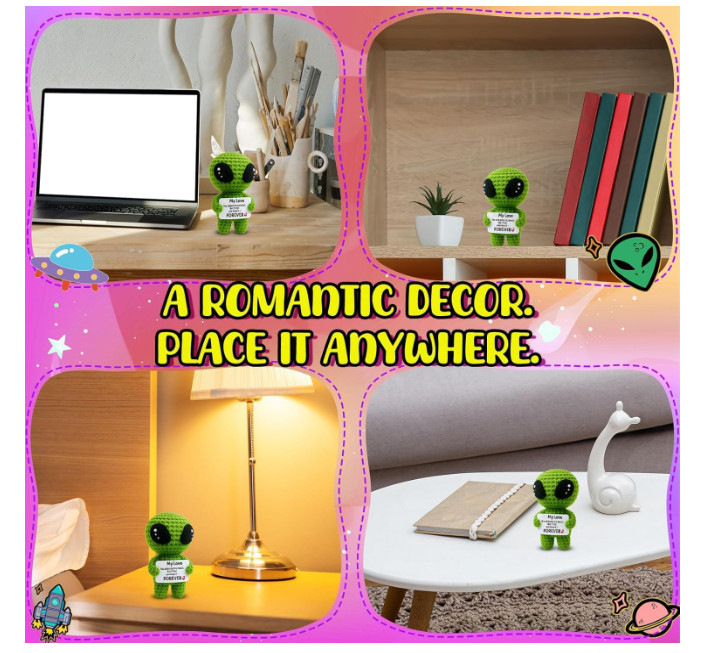 Handmade Crochet Alien Plush with Romantic Card – Perfect Gift for Loved Ones