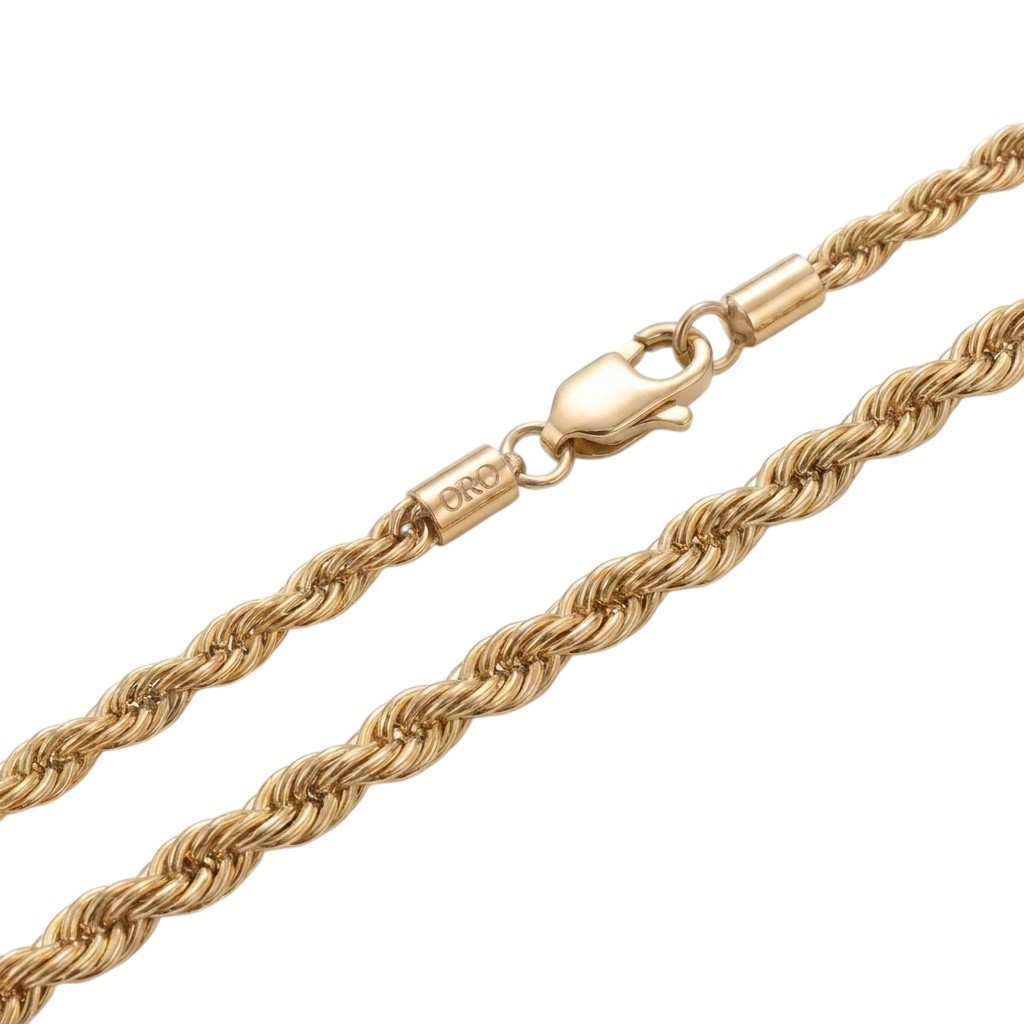 5mm Gold Plated Stainless Steel Rope Chain Necklace Men Women 18-30″ Italian