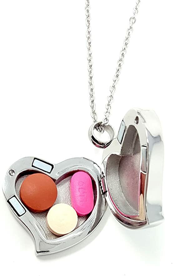 Heart Pill Necklace – Polished Heart Locket with Strong Magnetic Closure SILVER